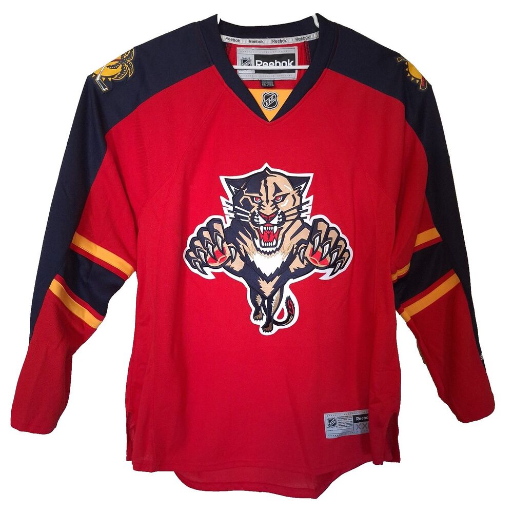 Vintage NHL Reebok Florida Panthers Red Gold Blue Hockey Jersey  XXL Mens